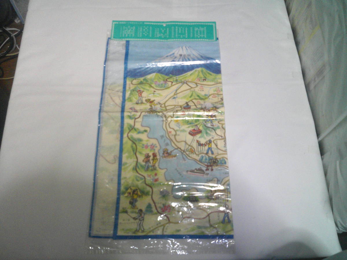 P 即決 箱根観光絵図 富士箱根伊豆国立公園 絵地図 ハンカチーフ 約37