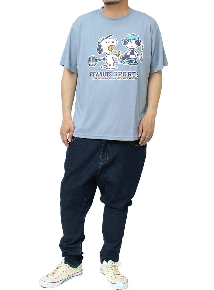 【新品】 3L ブルーグレー PEANUTS(ピーナッツ) 半袖 Tシャツ メンズ 大きいサイズ SNOOPY スヌーピー プリント ドライ 吸汗速乾 カットソ_画像2