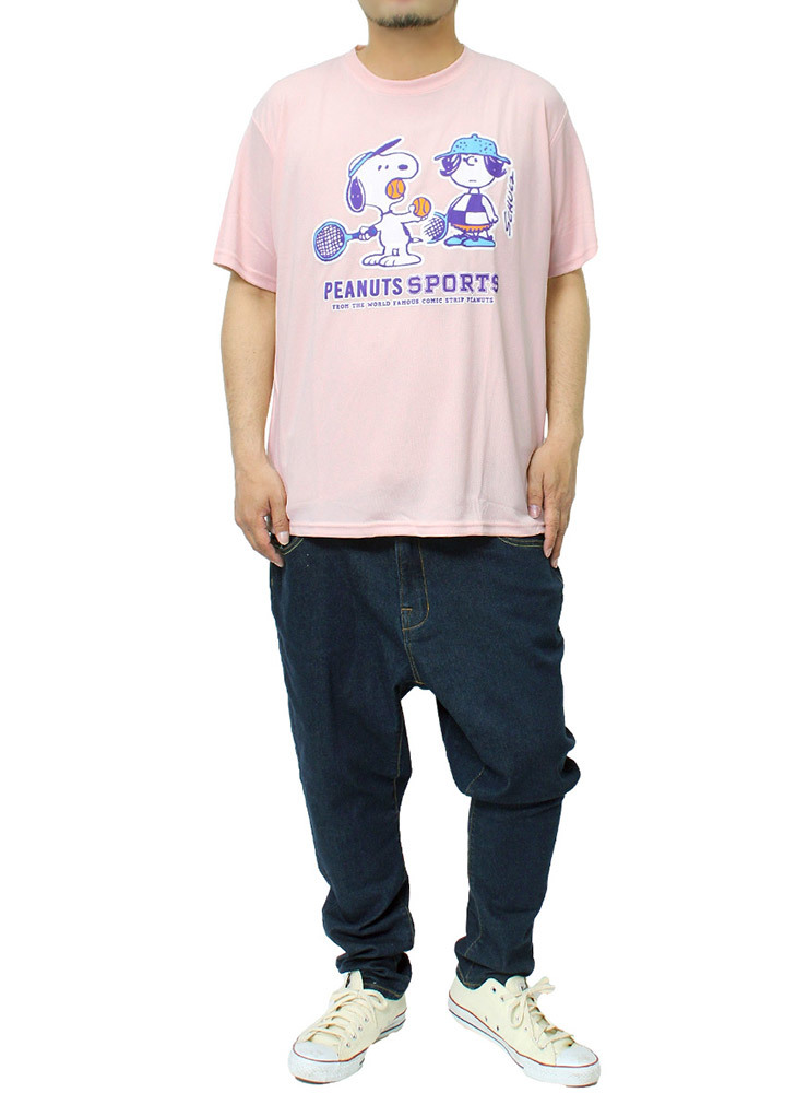 【新品】 5L ピンク PEANUTS(ピーナッツ) 半袖 Tシャツ メンズ 大きいサイズ SNOOPY スヌーピー プリント ドライ 吸汗速乾 カットソー_画像2