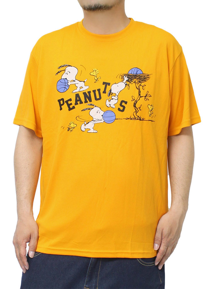 【新品】 5L イエロー PEANUTS(ピーナッツ) 半袖 Tシャツ メンズ 大きいサイズ SNOOPY スヌーピー プリント ドライ 吸汗速乾 カットソー_画像1