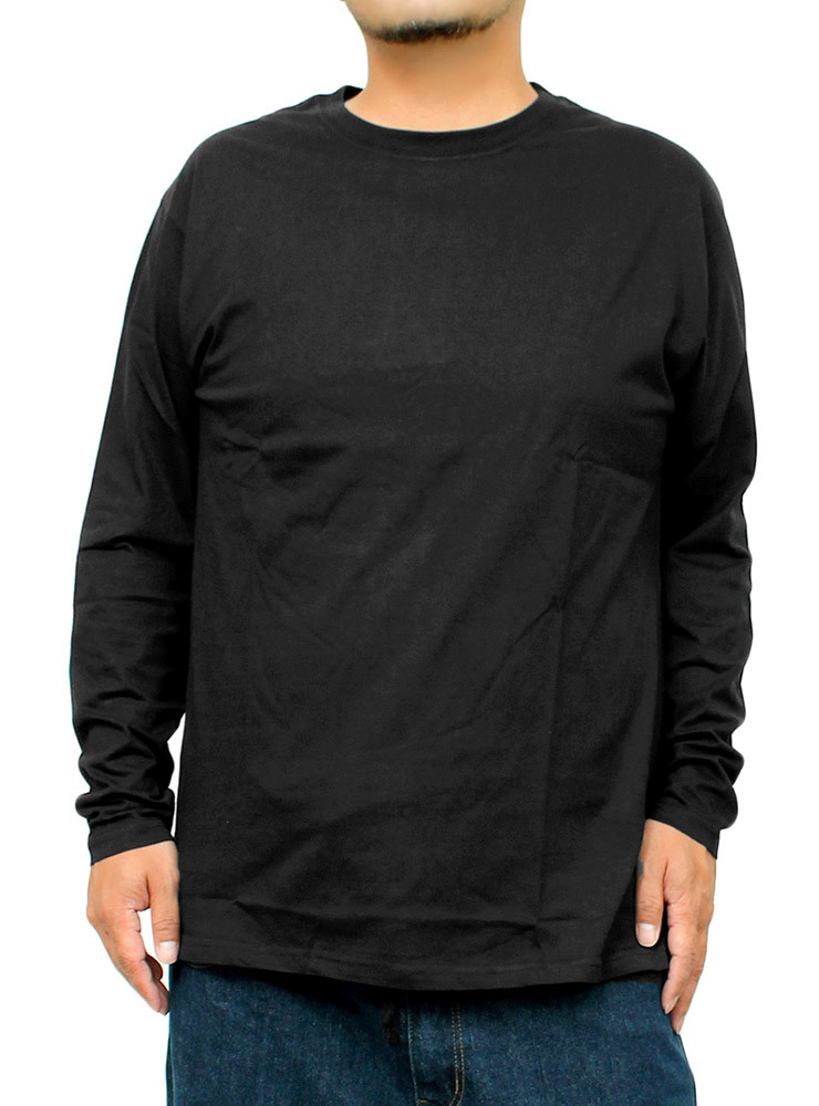 【新品】 3L ブラック 長袖Tシャツ メンズ 大きいサイズ 無地 天竺 ベーシック クルーネック カットソー_画像1