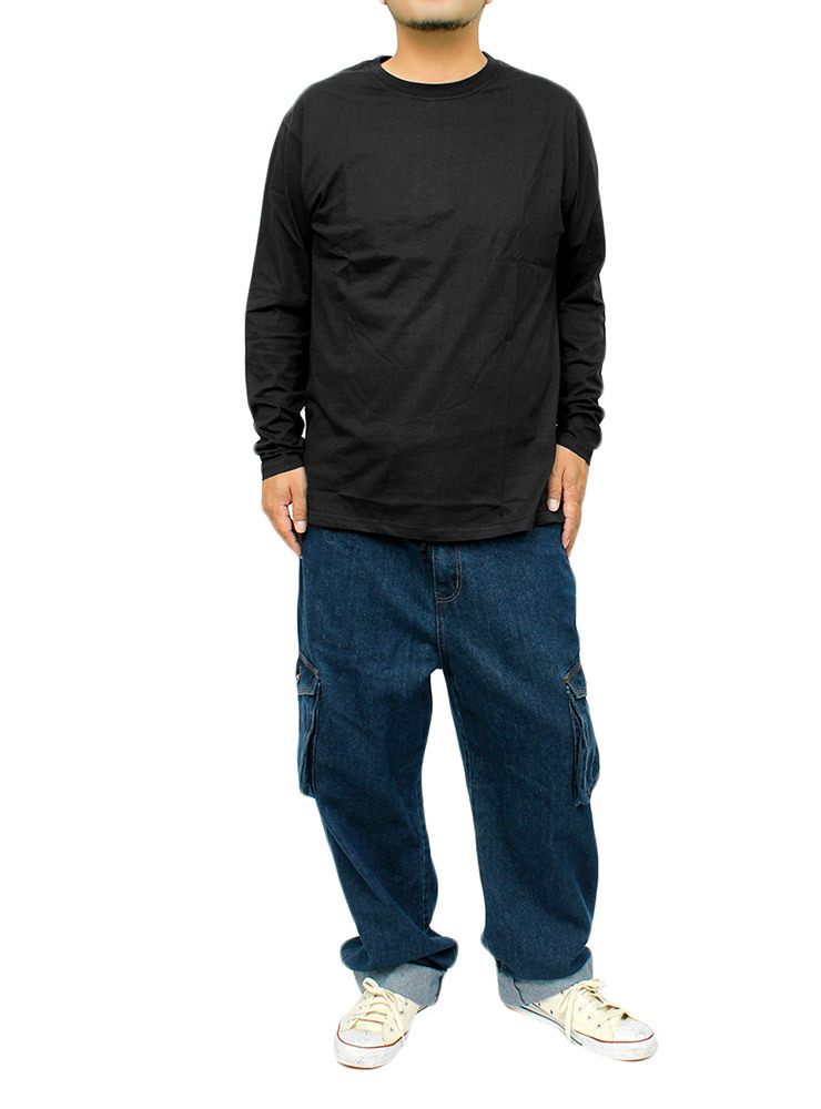 【新品】 5L ブラック 長袖Tシャツ メンズ 大きいサイズ 無地 天竺 ベーシック クルーネック カットソー_画像2