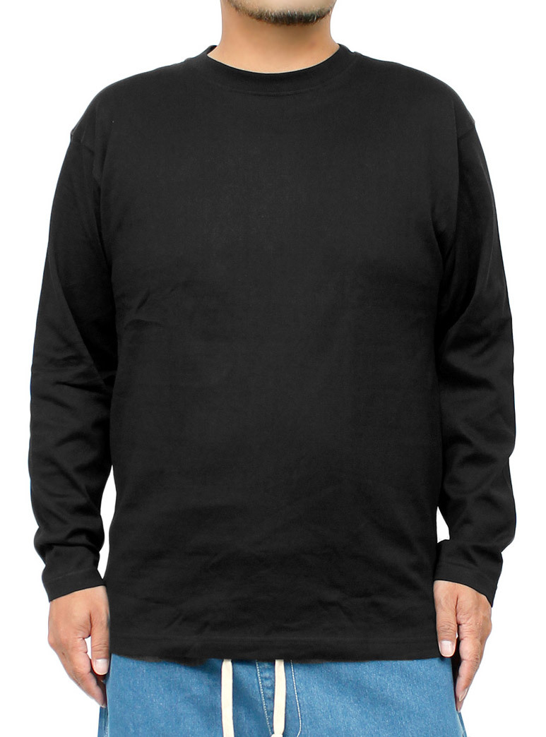 【新品】 4L ブラック 長袖Tシャツ メンズ 大きいサイズ スーパー ヘビーウェイト 厚手 無地 ボーダー クルーネック カットソー_画像1