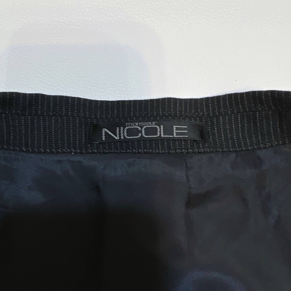 希少XL! ニコル 【溢れる高級感】 NICOLE ムッシュニコル スーツ セットアップ ストライプ ウール 黒 ブラック 背抜き 2B 50 大きいサイズ _画像9