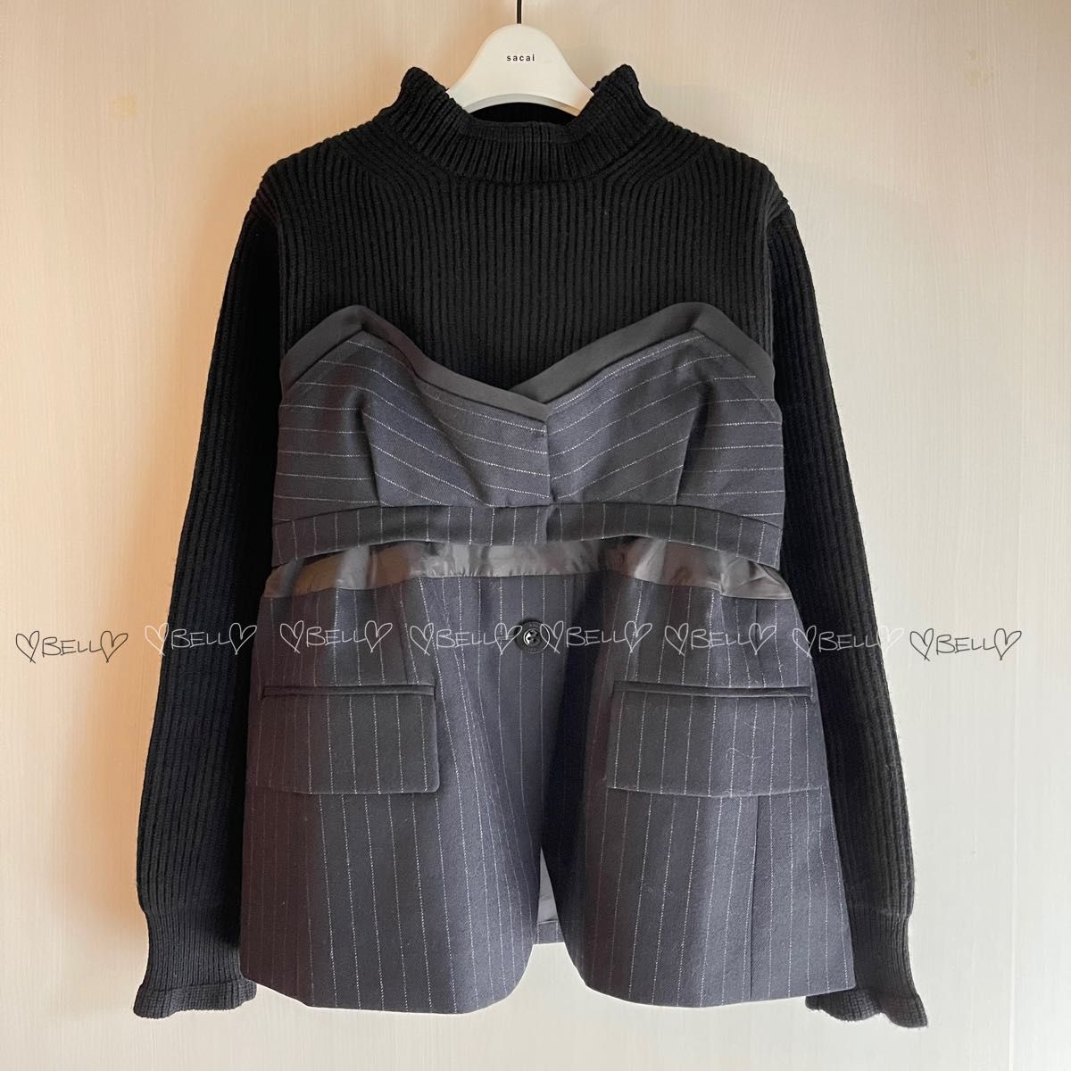 サカイ Wool Knit x Chalk Stripe Pullover | alfasaac.com