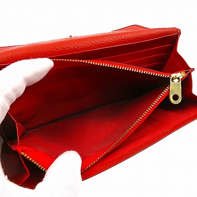 クロエ Chloe ロゴプレート レザー 二つ折り長財布 レッド 071679-2