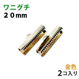 アクセサリーパーツ 金具 ワニグチ ２０ｍｍ 16KG金メッキ 金色 ゴールドカラー ２コ入り 紐止め リボン留め金具_画像1