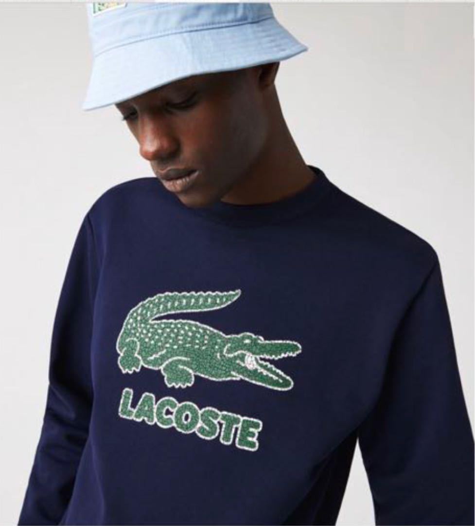 ラコステ　LACOSTE クラックワニロゴクルーネックスウェット トレーナー ネイビー 紺 サイズ4 メンズL相当　ワニロゴ　デカワニ　背面ロゴ_画像1