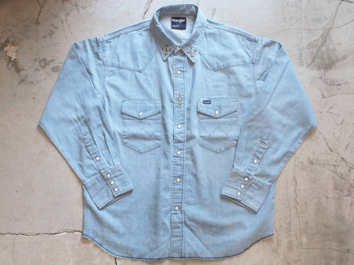 新品 XLサイズ Wrangler US ORIGINAL 127MW DENIM WESTERN SHIRTS VINTAGE WASH ラングラー デニム ウエスタンシャツ スタッズ_画像2