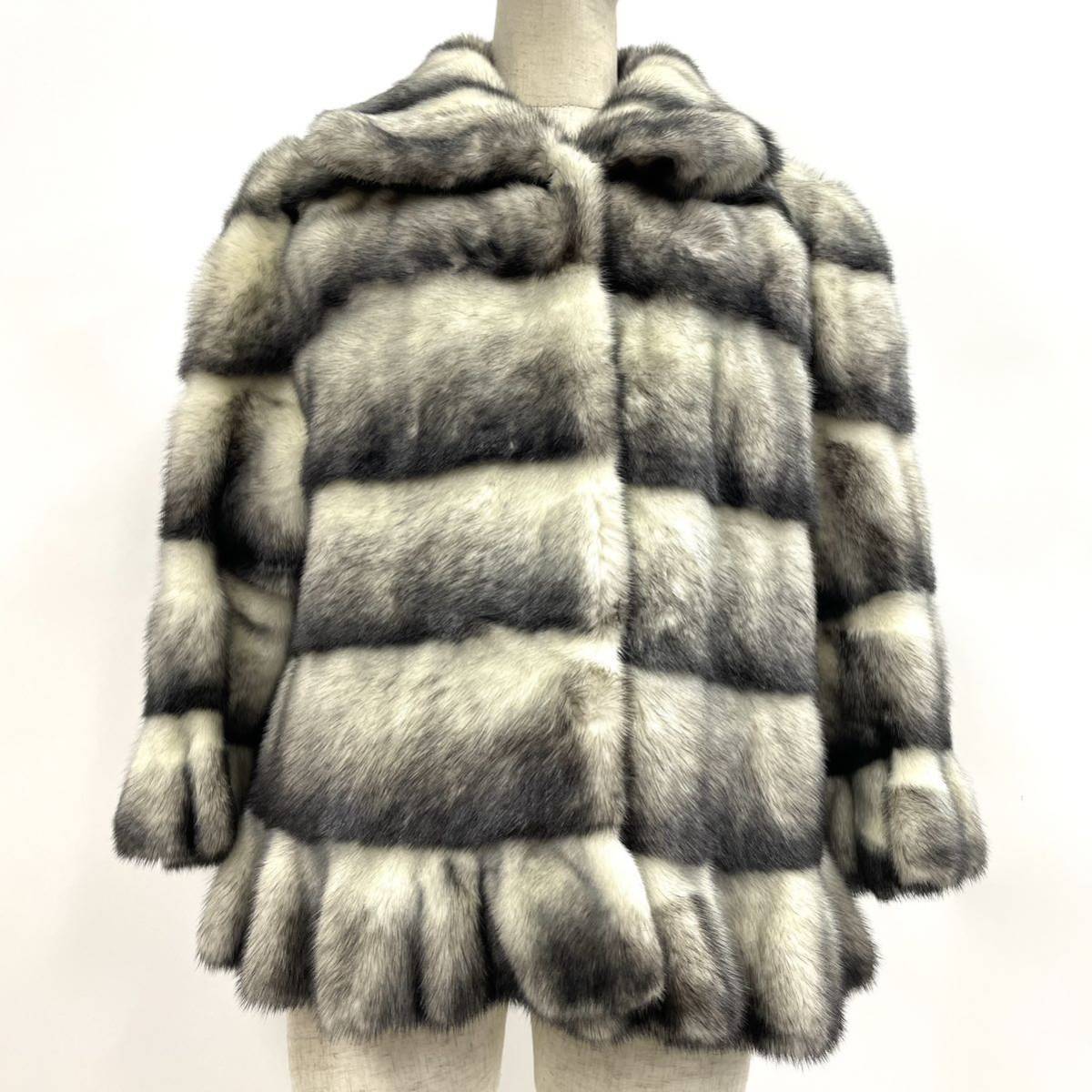 【七福】fk1860 GRES ハーフコート デザインコート ミンクコート カラーミンク 珍色 貂皮 mink身丈 約 55cm