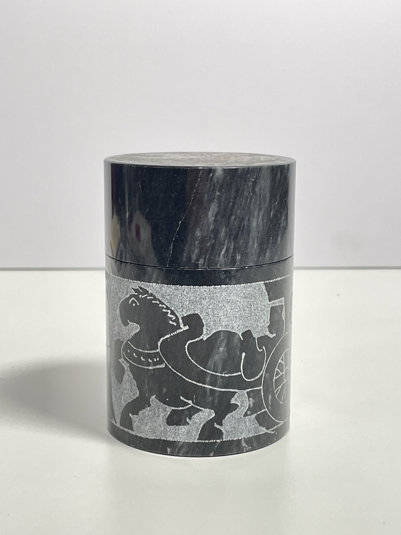 ● 大理石 石細工 茶筒 茶壺 煎茶道具 工芸品 高さ10.5cm 飾り インテリア 茶器 gi153の画像1