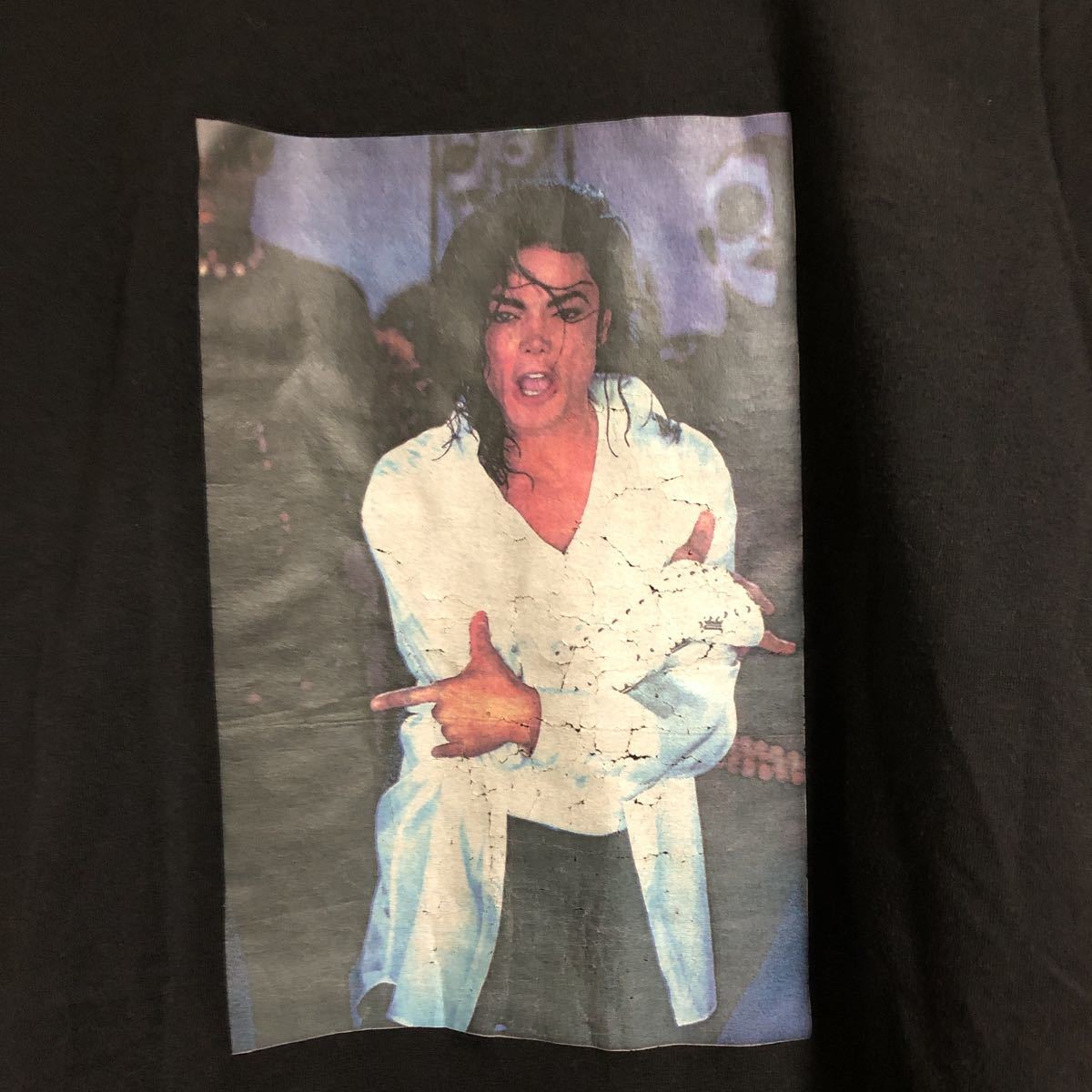 (k) 90s 90年代 マイケルジャクソン ピクチャープリント USA製 サイズM Tee Tシャツ デットストック 1ウォッシュ シングルステッチ 黒 _画像8