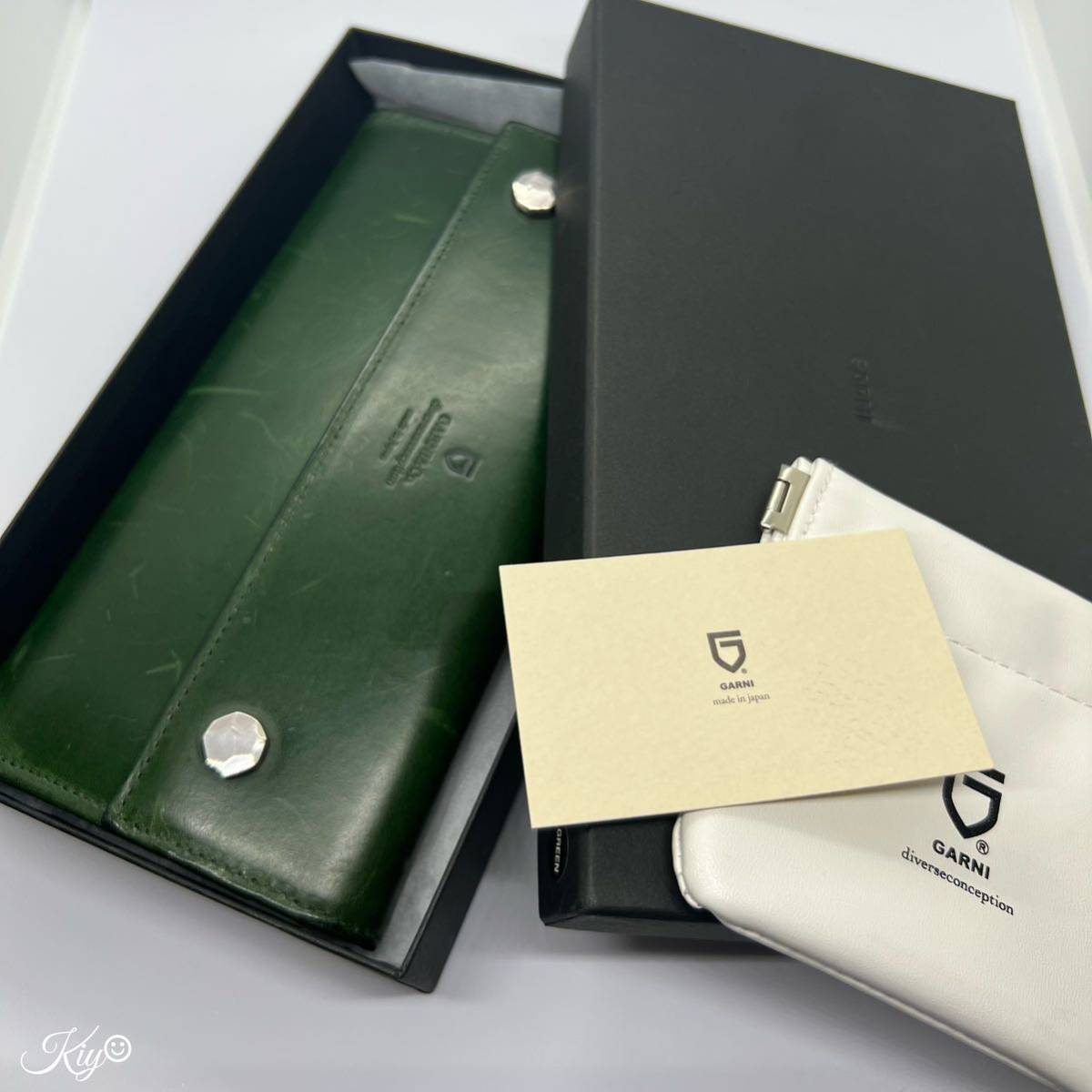 Garni ガルニ 長財布 ウォレット 本革 レザー グリーン 緑