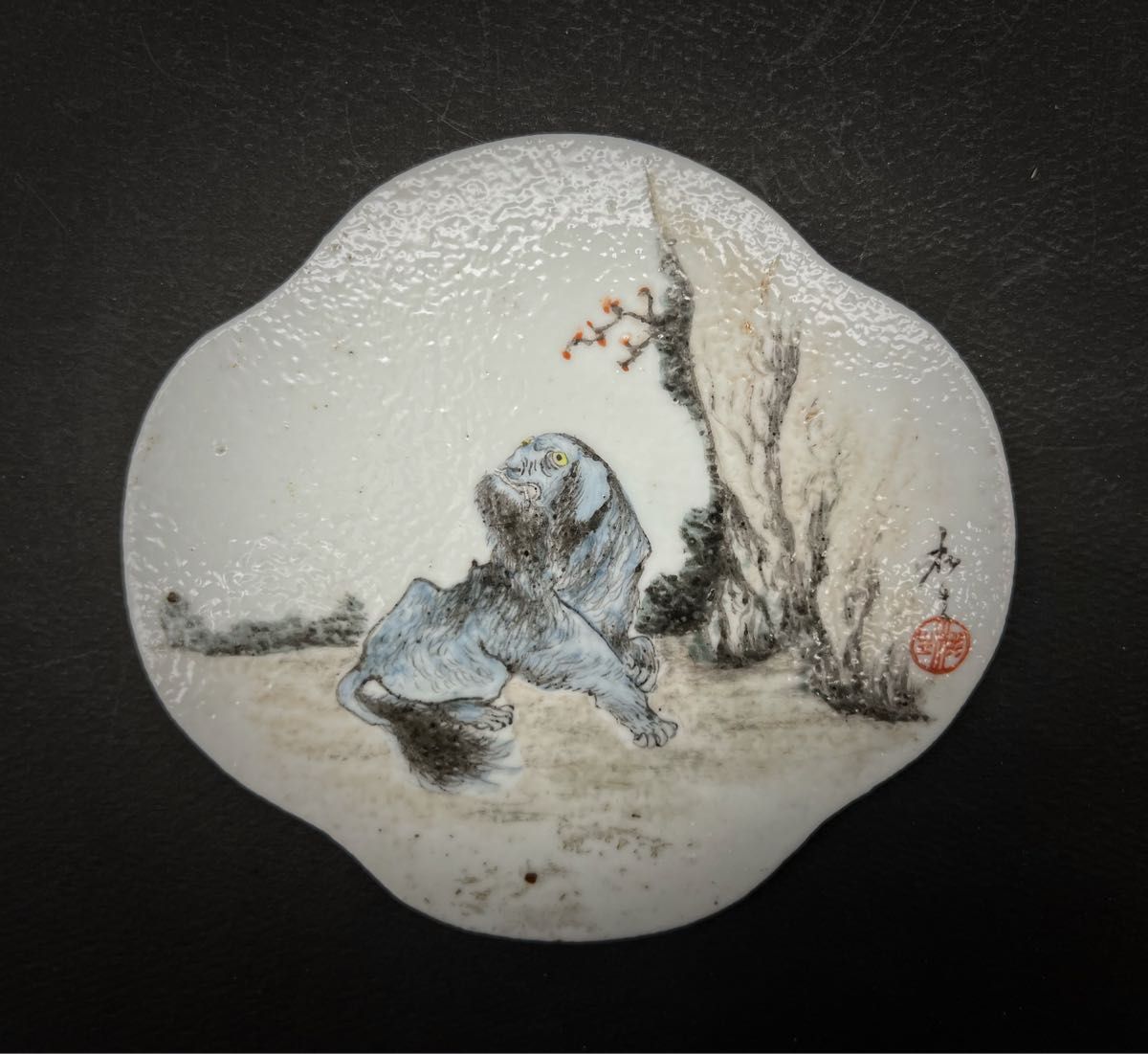 中国美術 清代 淺降彩瑞獸紋瓷板