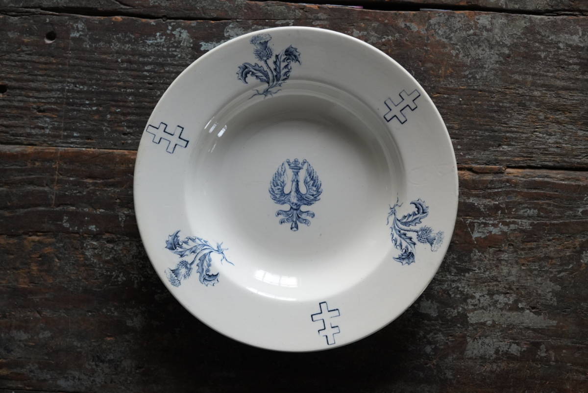 お待たせ! 1900年前後・France / 古いロレーヌ紋様のスープ皿 / D 民陶 古道具 アンティーク 1800年 - 1900年