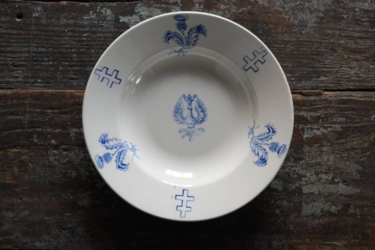 古いロレーヌ紋様のスープ皿 / 1900年前後・France / アンティーク 古道具 民陶 E