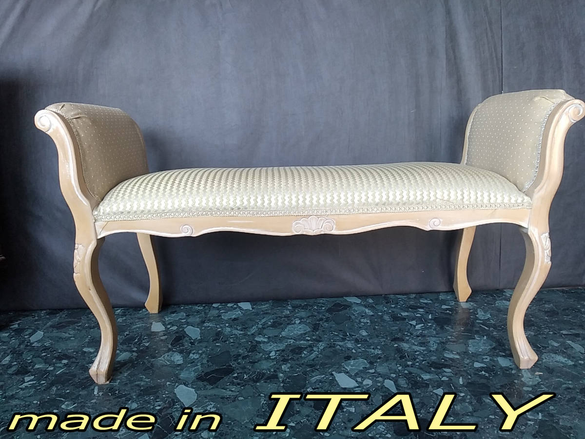 ITALY　イタリア製　イタリー　ベンチ　カウチ　スツール　チェアー　オットマン　ベッド　椅子　長椅子　白　金　_画像1