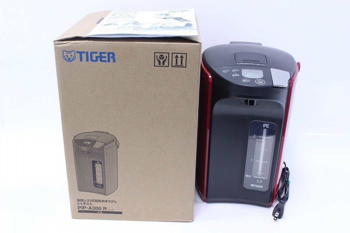 未使用品 TIGER タイガー魔法瓶 蒸気レスVE電気まほうびん とく子さん 21年製 PIP-A300 R レッド 3.0L 電気ポット 3-L049Y/1/160