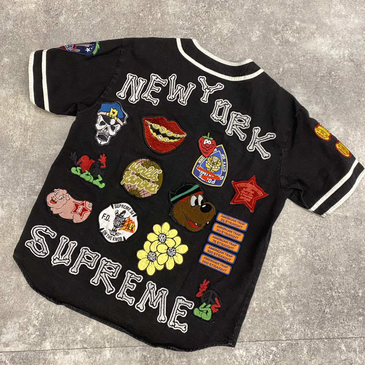 Supreme Patches Denim Baseball Jersey Black