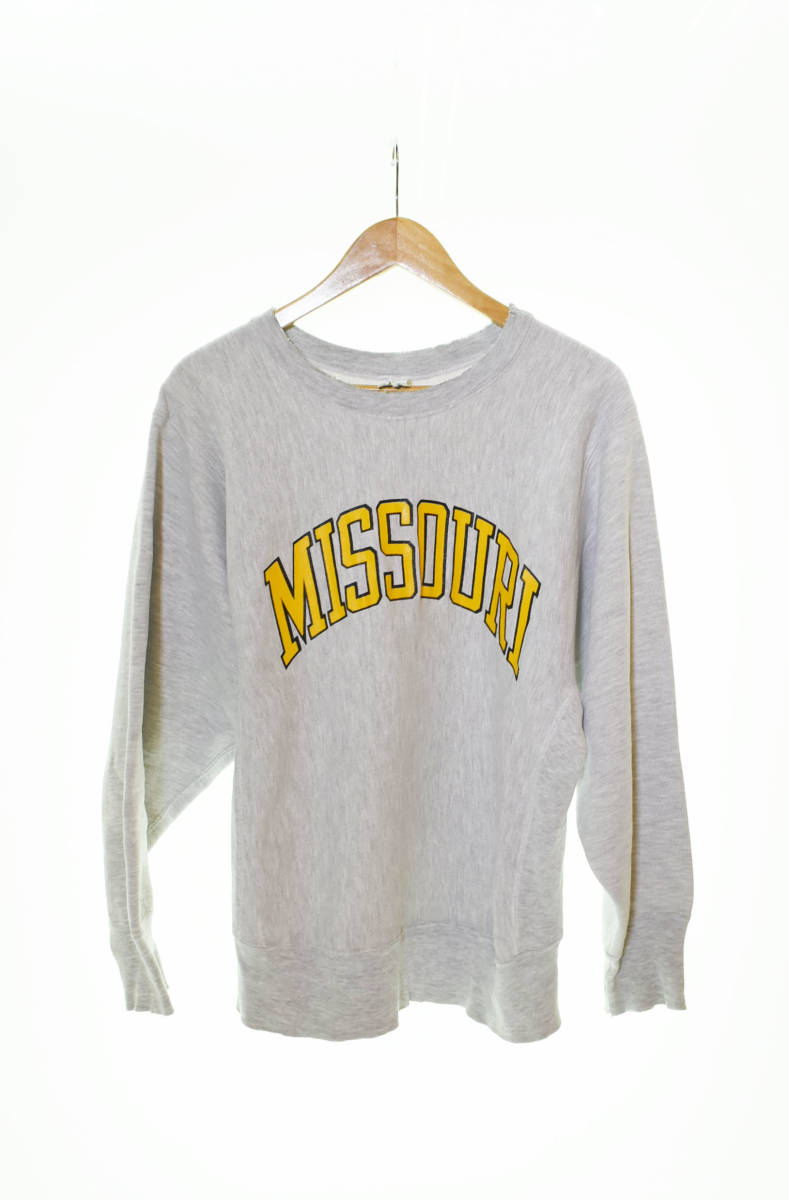 □ Champion チャンピオン 80’s トリコタグ後期 REVERSE WEAVE リバースウィーブ MISSOURI プリント スウェット sizeM グレー 103 _画像1