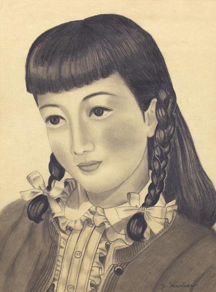 【真作】【WISH】町田幸雄 鉛筆画 1949年作 シートのみ 昭和美人 #22093365の画像3