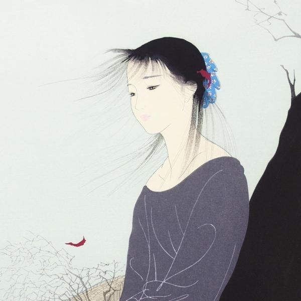 真作】【WISH】中島潔「風ことば」木版画 6号大 直筆サイン 美人 真作】【WISH】中島潔「風ことば」木版画 6号大 直筆サイン 美人