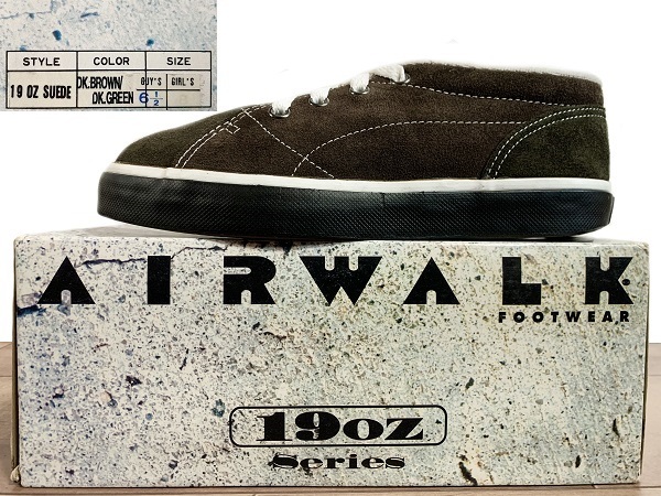 箱付き、オールド、レア! AIRWALK エアウォーク 19oz SUEDE 19オンス スエード 1990年代韓国製 24.5cm US6.5 ONE ワン JIM ジム スコーチ_レアな箱付きの90`sオールドモデルです。