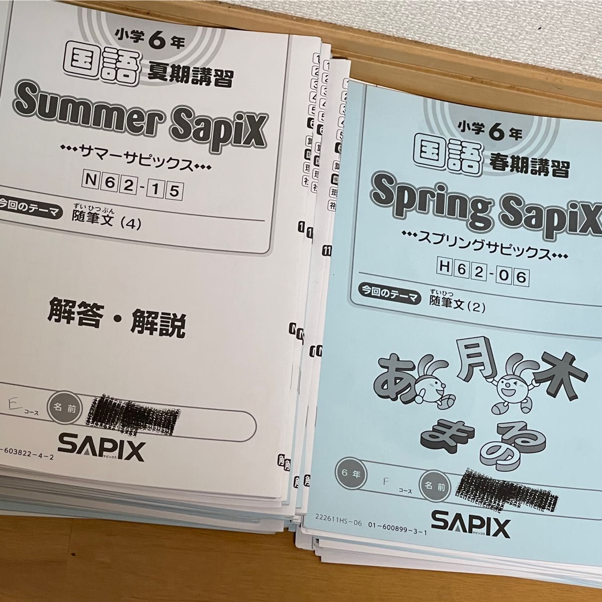 サピックス 2022年6年生国語一年分AとBテキスト(春、夏講習）欠番なし