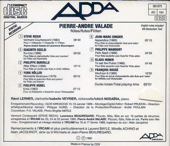 Pierre-Andre Valade | Steve Reich Giacinto Scelsi Klaus Huber (ADDA)_画像2