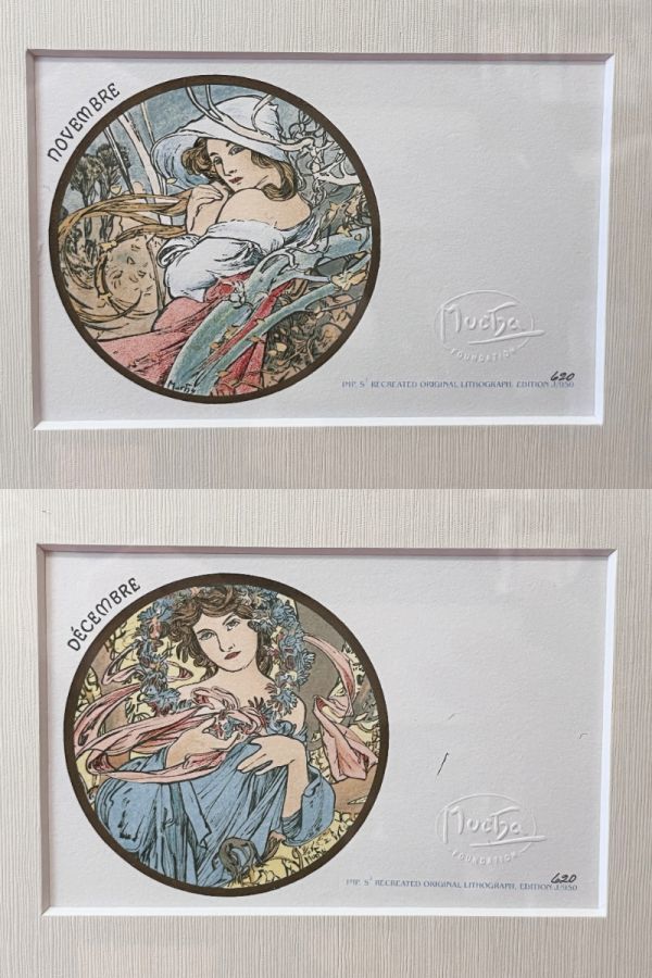 額装 アルフォンス・ミュシャ アートカード 12か月 リトグラフ 版画