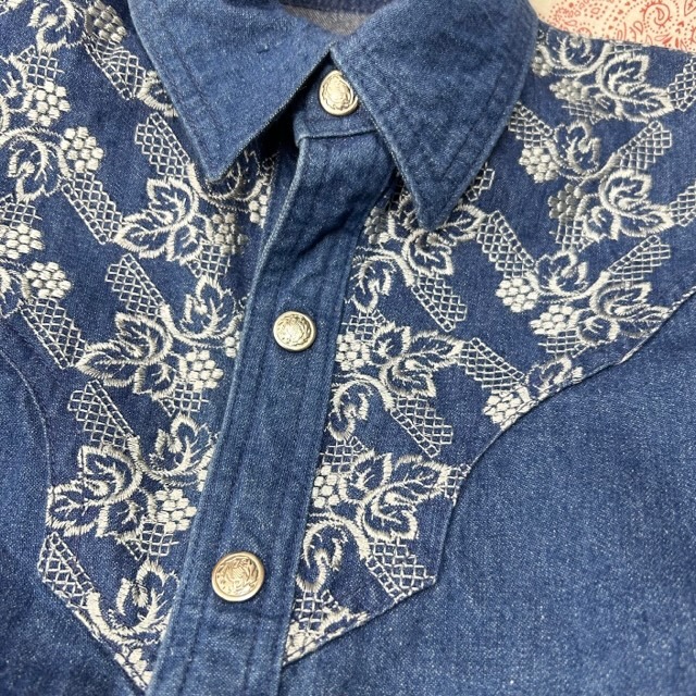 sh●447 国産レトロ古着 70s VICERER 刺繍ウエスタンデニムシャツジャケット S～M オールド　ヴィンテージ 日本製 昭和レトロ バイスラー_画像3