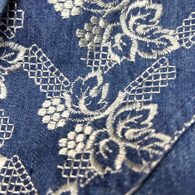 sh●447 国産レトロ古着 70s VICERER 刺繍ウエスタンデニムシャツジャケット S～M オールド　ヴィンテージ 日本製 昭和レトロ バイスラー_画像4