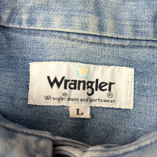 sh●448 レトロ古着 70s Wrangler 刺繍ウエスタンデニムシャツ M～L ラングラー オールド ヴィンテージ 経年変化 カウボーイ オリジナル