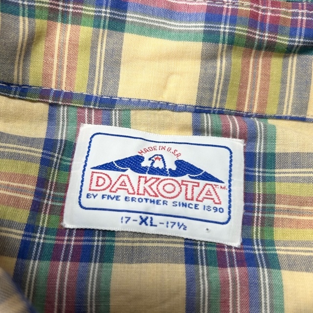 sh●464 USA古着 80s～ USA製 DAKOTA チェックウエスタンシャツ XL 17 オールド ヴィンテージ アメリカ古着 長袖 春夏 薄手 ポリコットン