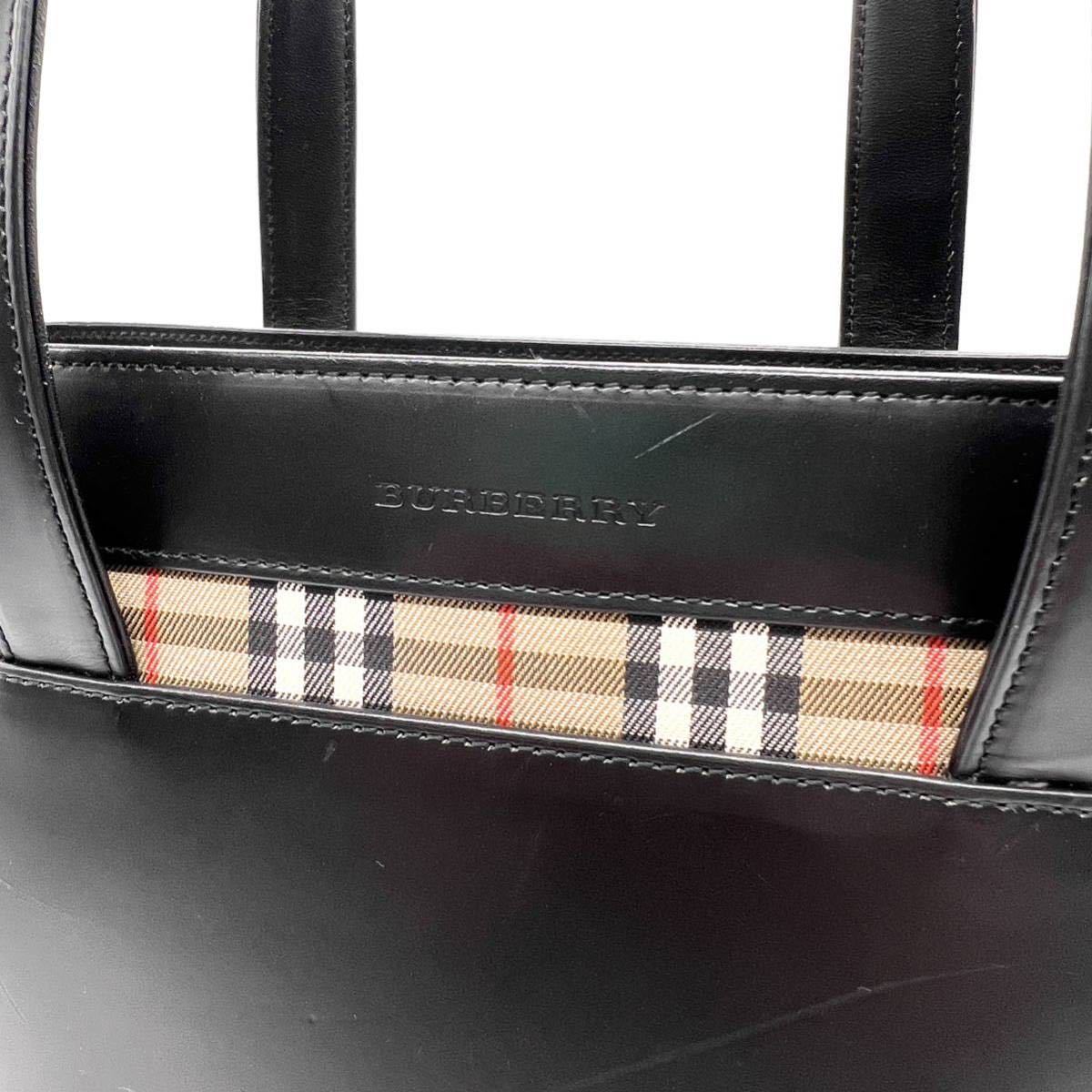 BURBERRY バーバリー カーフレザー バケツ型 ハンドバッグ ブラック 黒 トートバッグの画像3