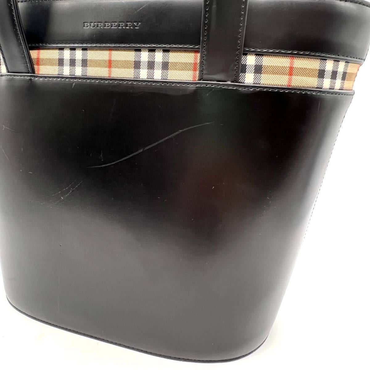 BURBERRY バーバリー カーフレザー バケツ型 ハンドバッグ ブラック 黒 トートバッグの画像4