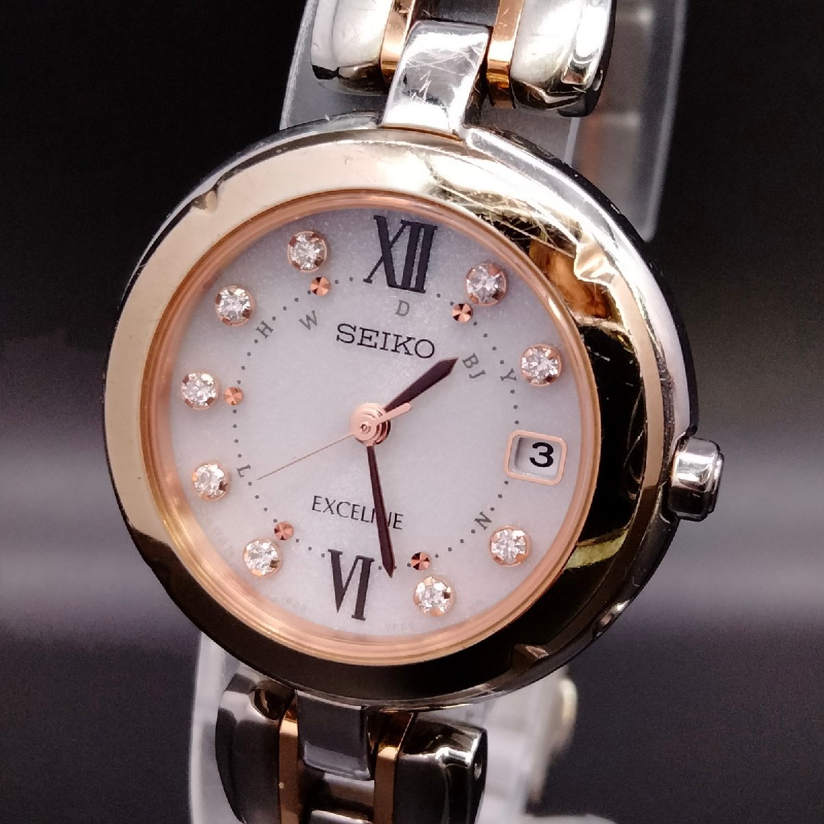 セイコー Seiko 腕時計 エクセリーヌ 9Pダイヤモンド 電波 1B22-0CH0 