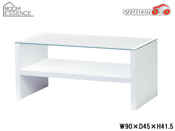 東谷 テーブル ホワイト W90×D45×H41.5 HAB-621WH テーブル ロー センター 机 リビング ガラステーブル メーカー直送 送料無料_画像1