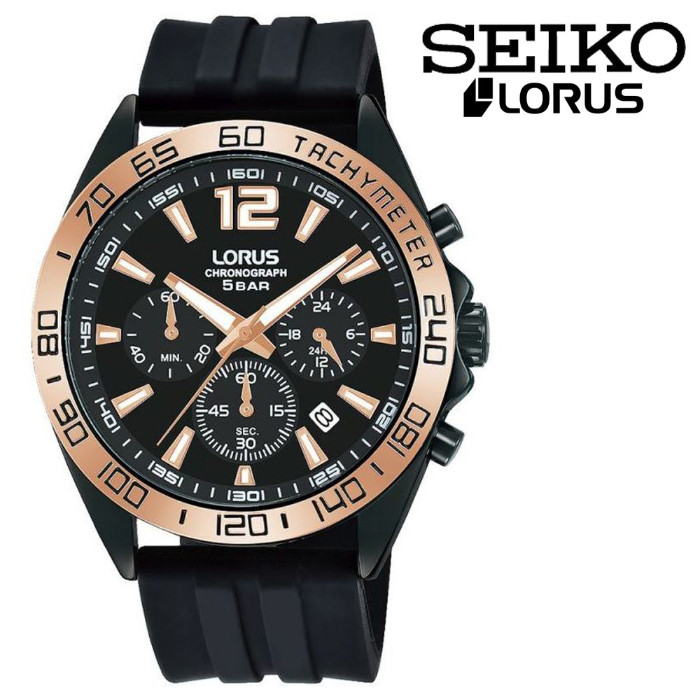SEIKO LORUS Sports Chronograph Silicone Watch セイコー ローラス スポーツ クロノグラフ シリコン ゴールド ブラック 100m防水 腕時計