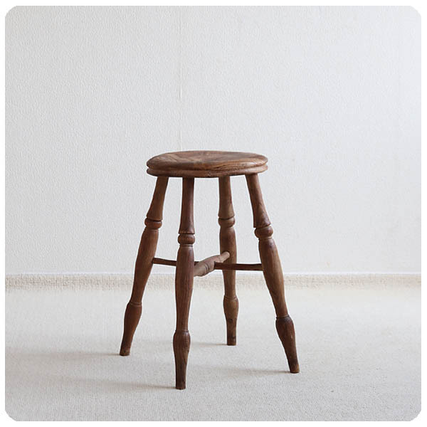 イギリス アンティーク スツール 木製椅子 丸イス カントリー アトリエ 店舗什器 家具 V-114