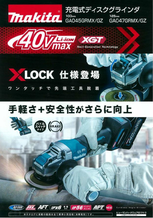 MAKITA/マキタ 40Vmax 125mm 充電式 ディスクグラインダ GA047GRMX