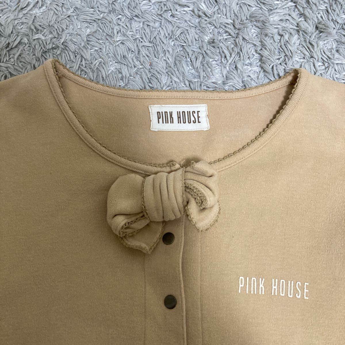 PINK HOUSE ドット リボン付 綿ポリ カーディガン ベージュ|Yahoo
