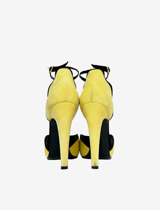 PIERRE HARDY Pierre a Rudy yellow black heel open tu strap pumps 23cm