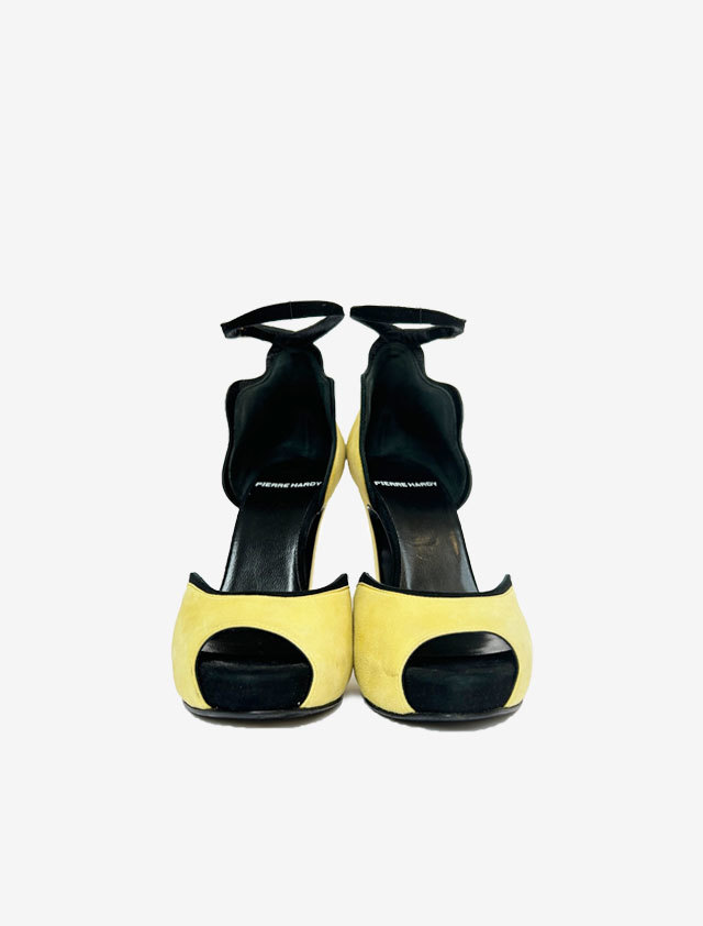 PIERRE HARDY Pierre a Rudy yellow black heel open tu strap pumps 23cm