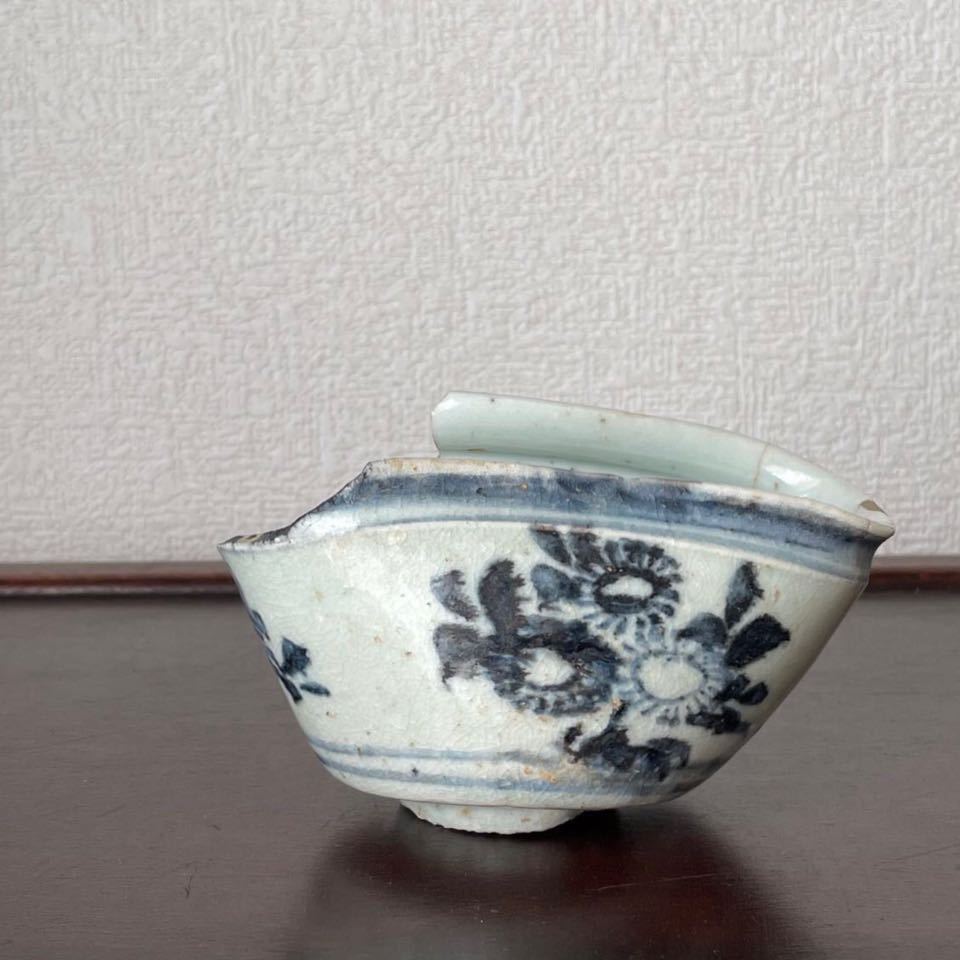 即日発送 染付花文茶碗 陶片 残欠 *初期伊万里 *江戸時代初期 染付