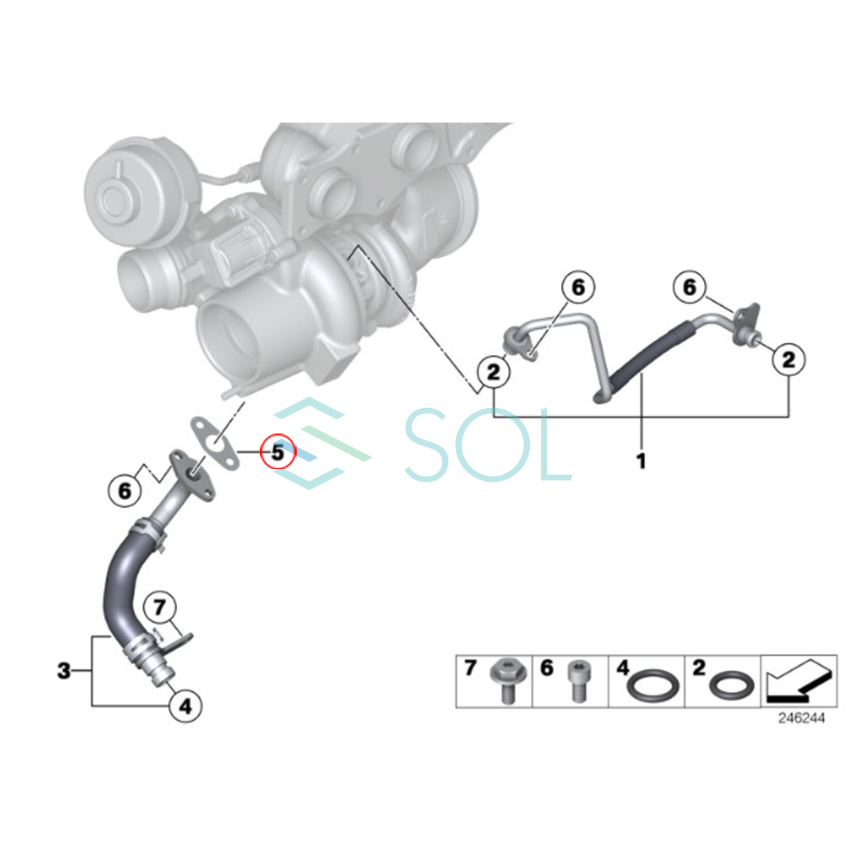 送料185円 BMW G14 G15 G16 F48 X1 ターボチャージャー リターンオイルホース ガスケット 840dX 18d 18dX 20i 20iX 25iX 11427577017_画像2