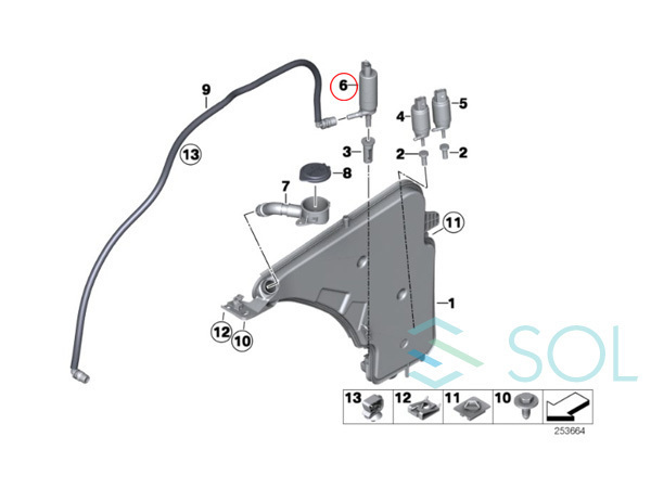 BMW F07 F10 F11 G30 G31 ヘッドライト ウォッシャーポンプ 523i 528i 530i 535i 535iX 540i 540iX 550i 550iX M5 67637217792_画像5