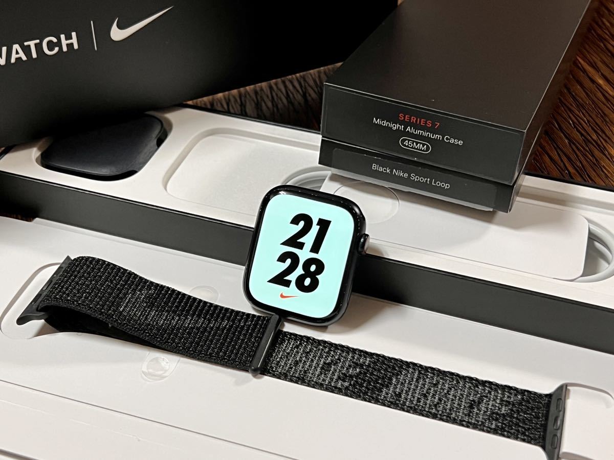 ですので ☆ 即決 バッテリー93% Apple Watch Nike Series 45mm アップルウォッチ ミッドナイト アルミニウム  GPS Cellular ナイキ スポーツループ によるキャ