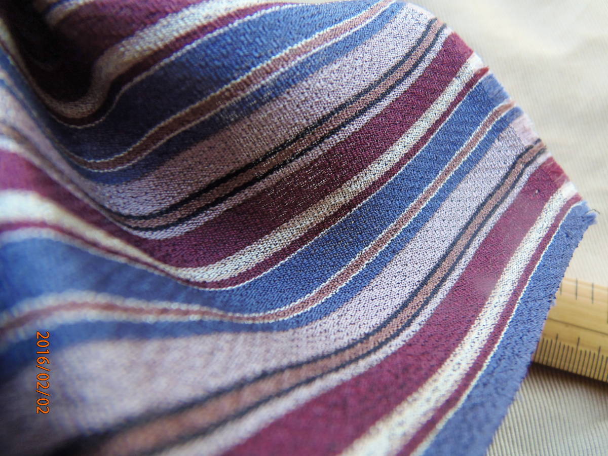 アンティーク◆正絹　お召◆着尺　反物◆変わり　縞◆紫　青　藤等◆34ｃｍ巾