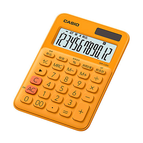 カシオ計算機 カラフル電卓 ミニジャストタイプ オレンジ MW-C20C-RG-N_画像1